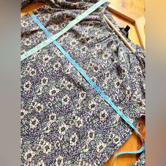 Chaps Floral Cotton Blend Tie Sleeve Long Sleeve Top M - Picture 7 of 11